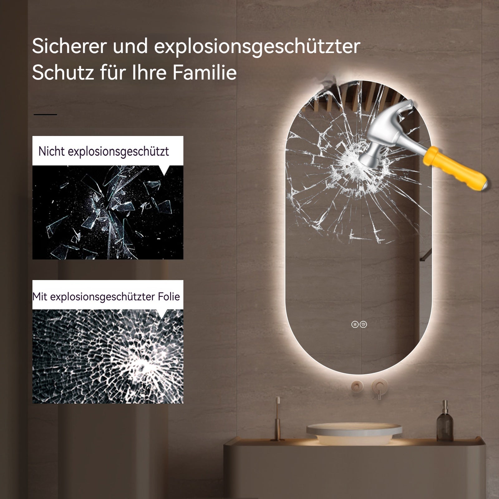 LED Badezimmerspiegel mit Touch-Funktion und Anti-Beschlag
