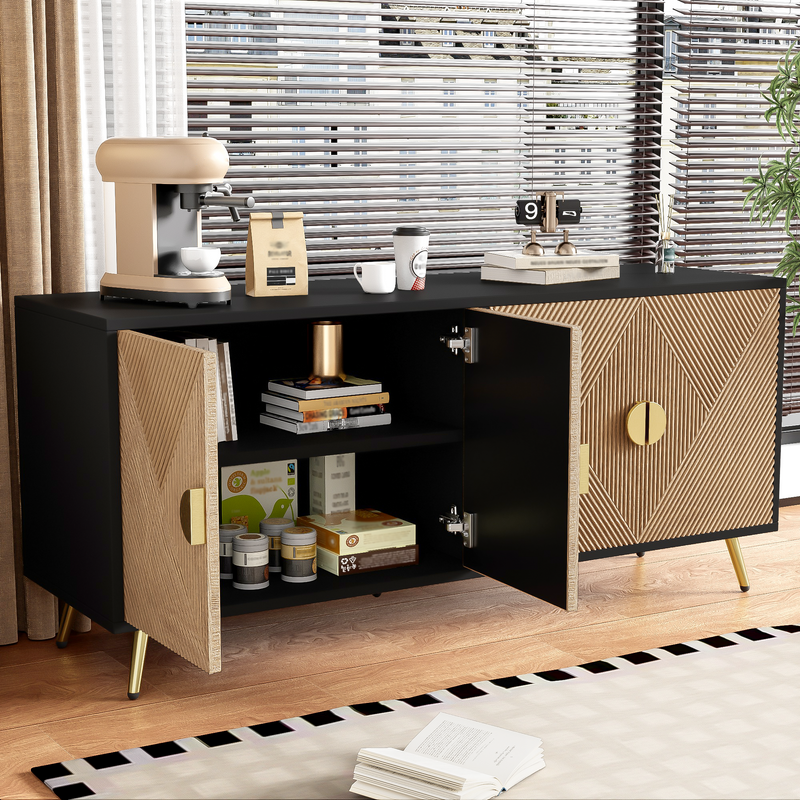 Modernes Sideboard mit Strukturfront und goldenen Akzenten