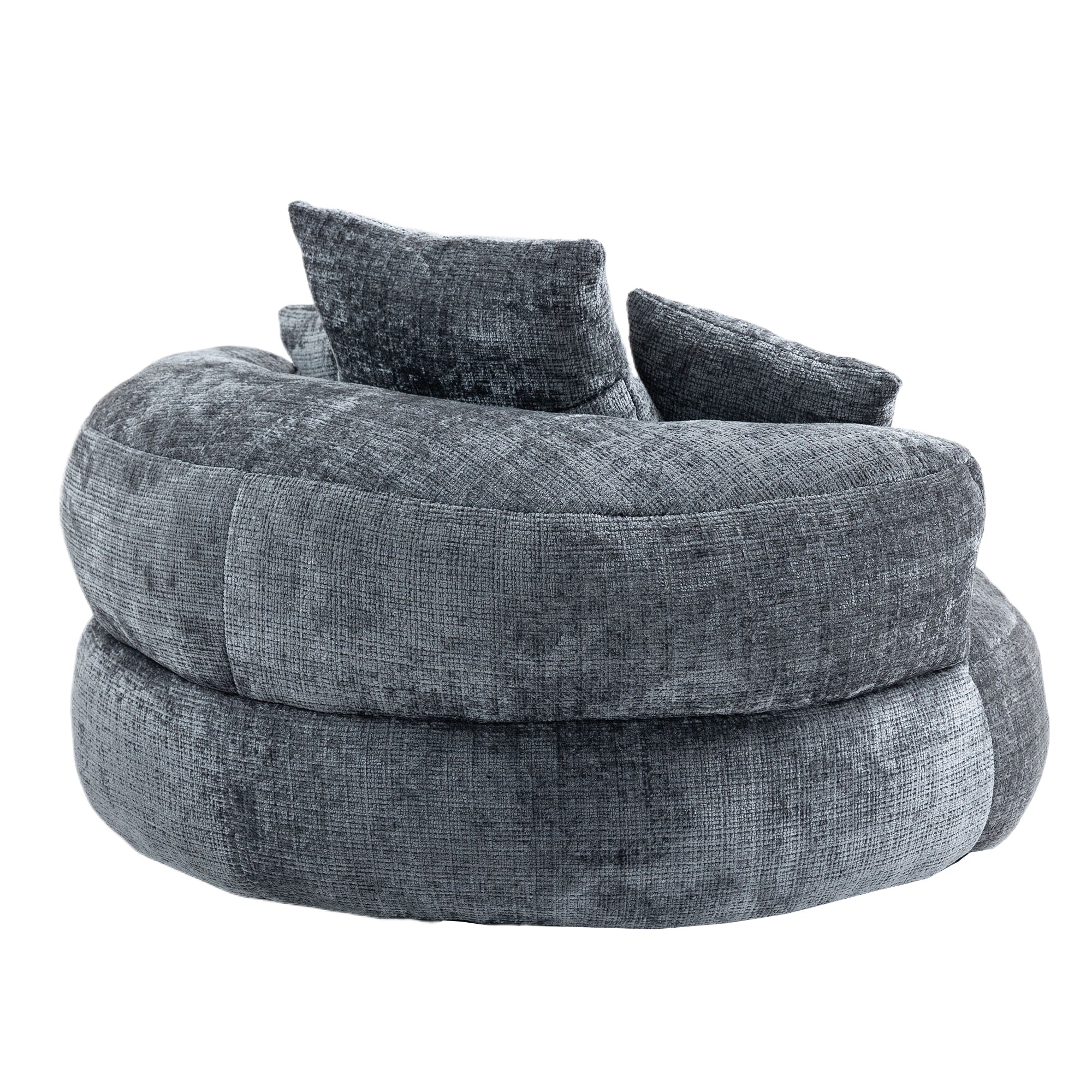 Runder Lazy Sofa Lounger in Grau – Komfortabler Chenille Sitzsack mit Kissen