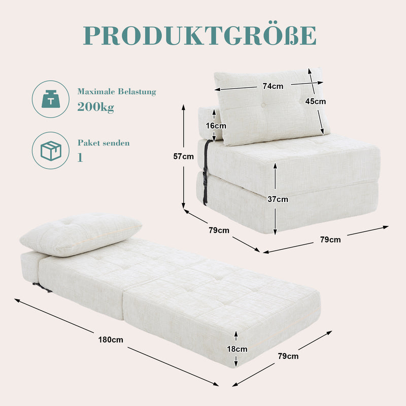 Klappbares Schlafsofa in Beige – Multifunktionales Bodensofa mit Kissen