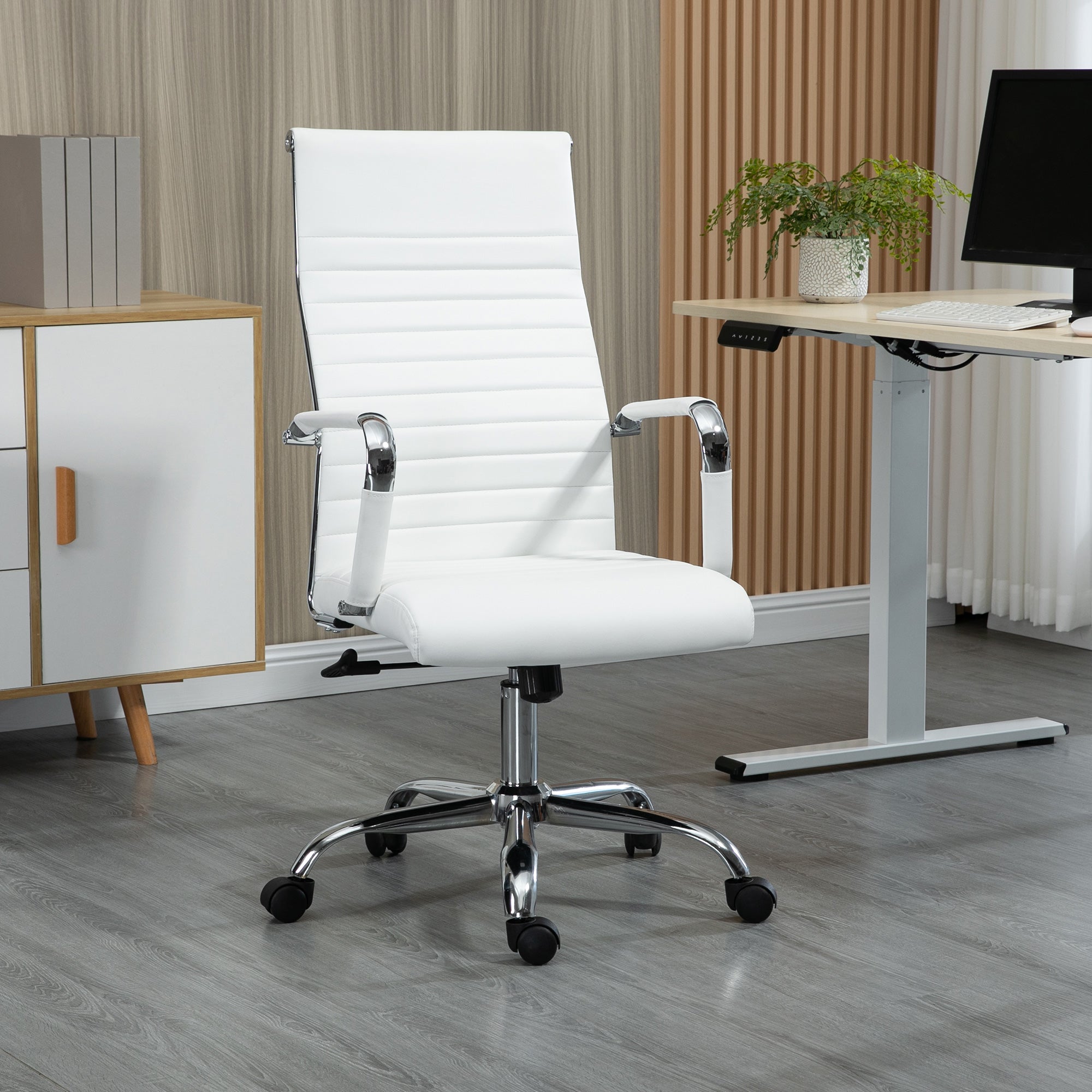 Ergonomischer Weißer Bürostuhl mit Armlehnen