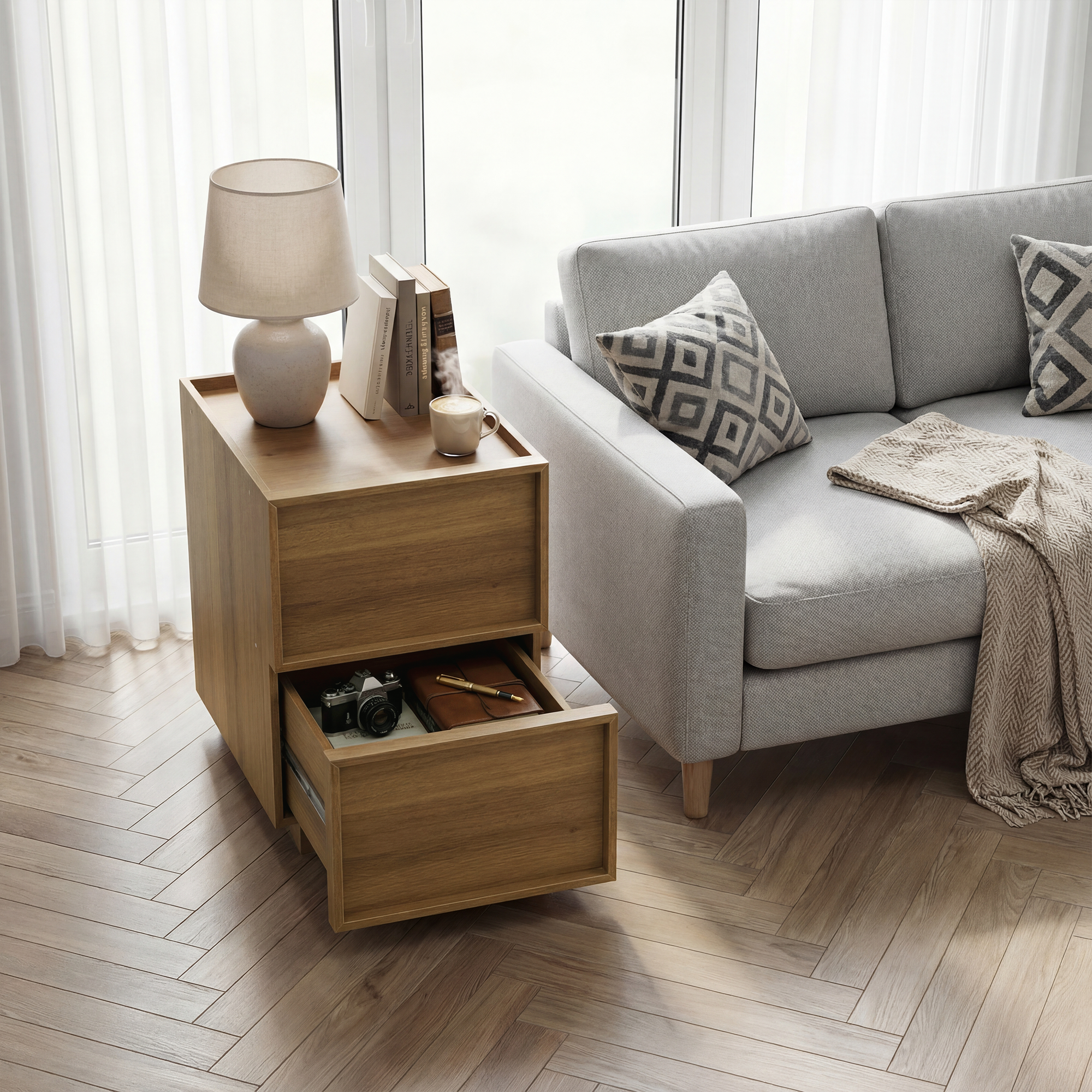 Moderner Nachttisch mit 2 Schubladen im minimalistischen Design (2er Set)