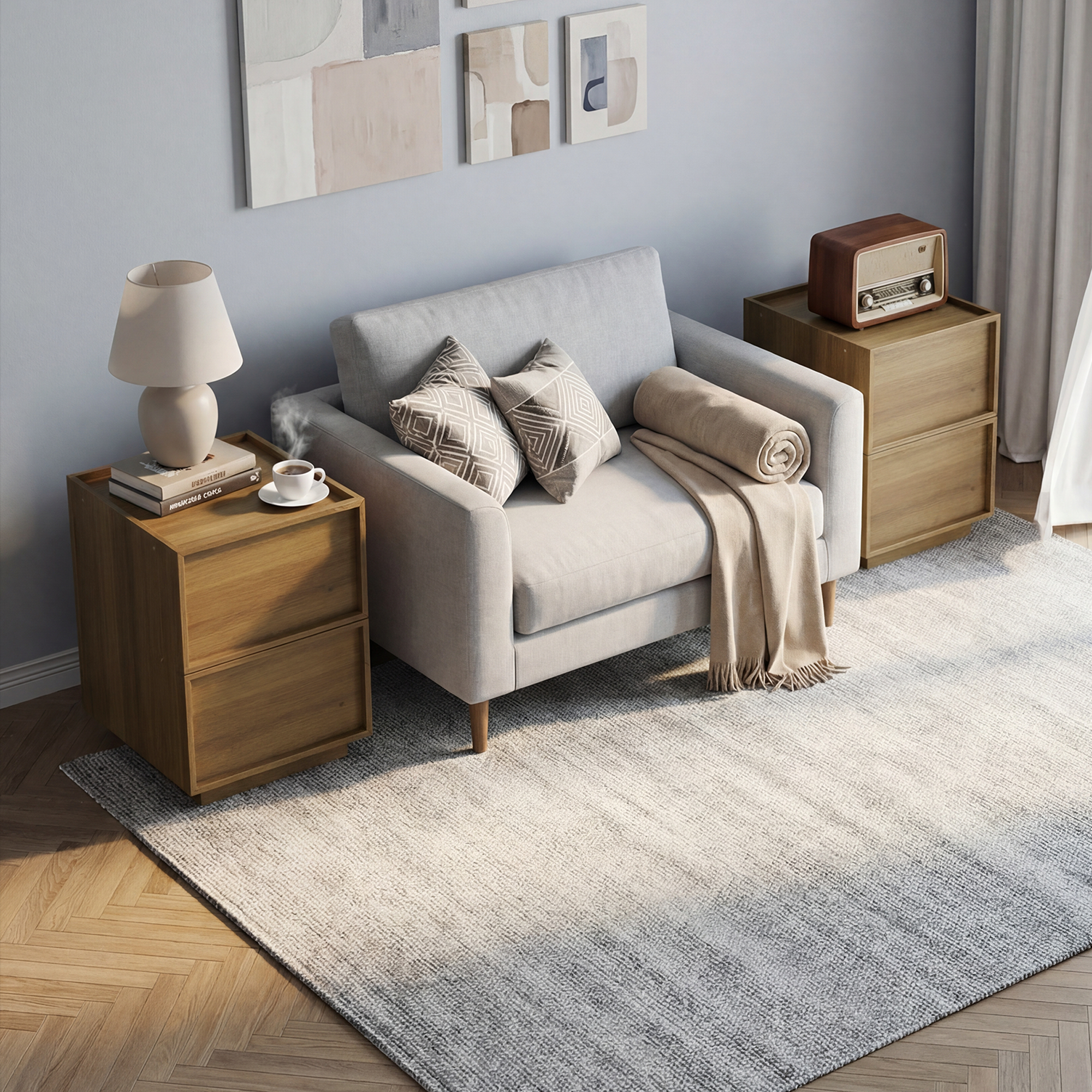 Moderner Nachttisch mit 2 Schubladen im minimalistischen Design (2er Set)