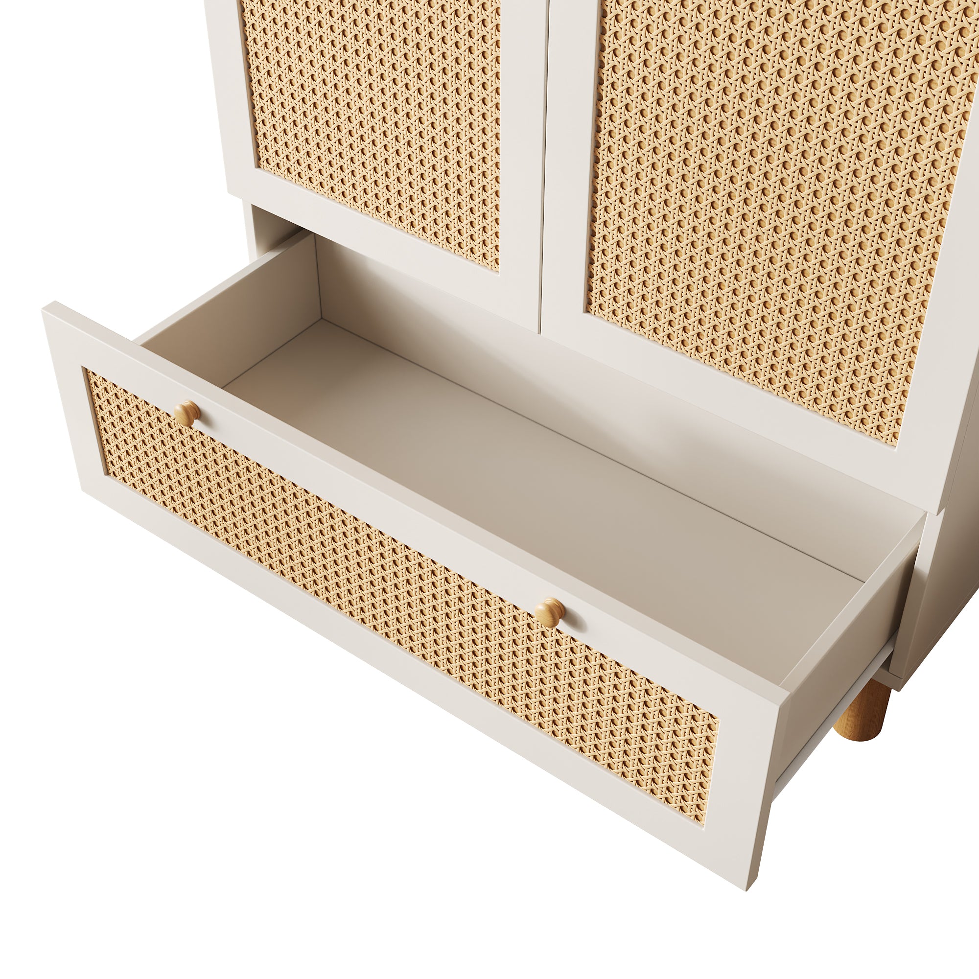 Landhaus Kleiderschrank mit Rattanfront und vielseitigem Stauraum