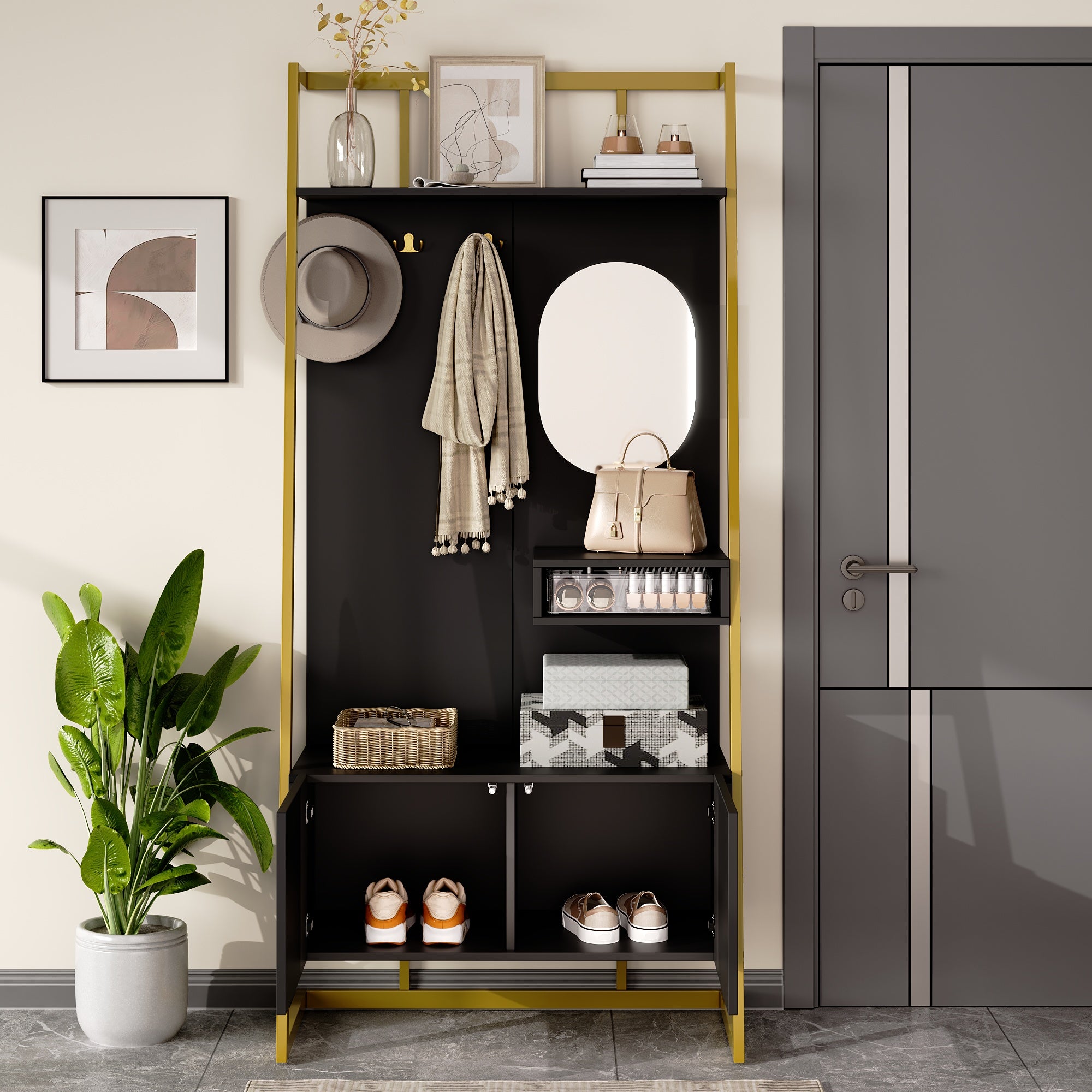 Moderne Kompaktgarderobe mit Spiegel & Stauraum