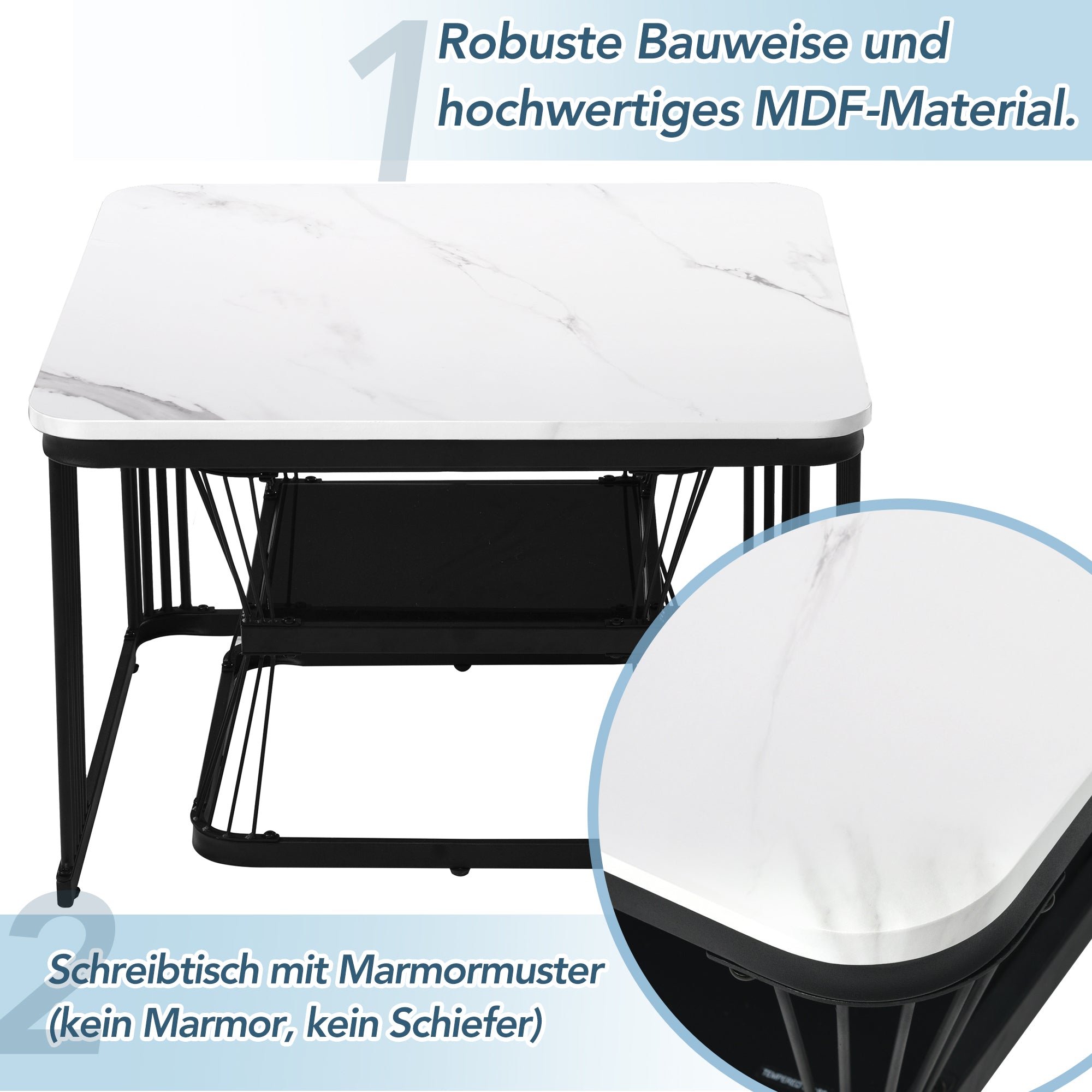 2er-Set moderne Couchtische in Marmoroptik