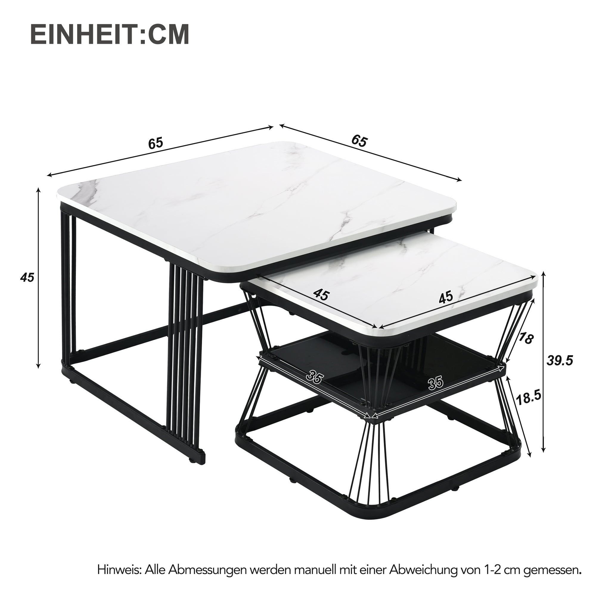2er-Set moderne Couchtische in Marmoroptik