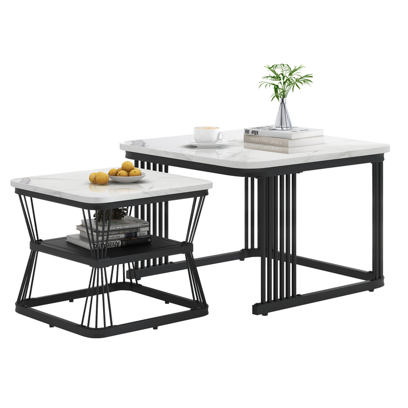 2er-Set moderne Couchtische in Marmoroptik