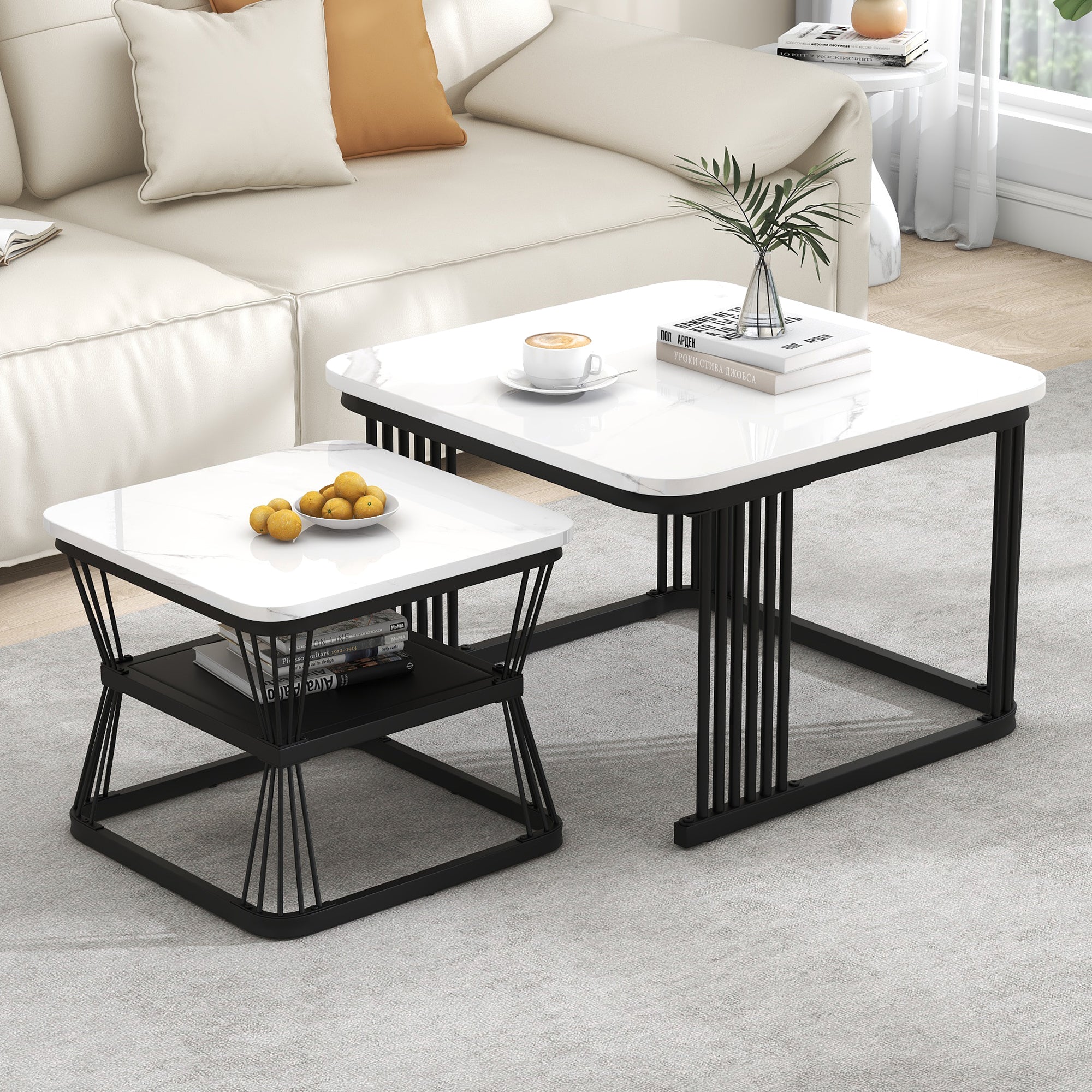 2er-Set moderne Couchtische in Marmoroptik