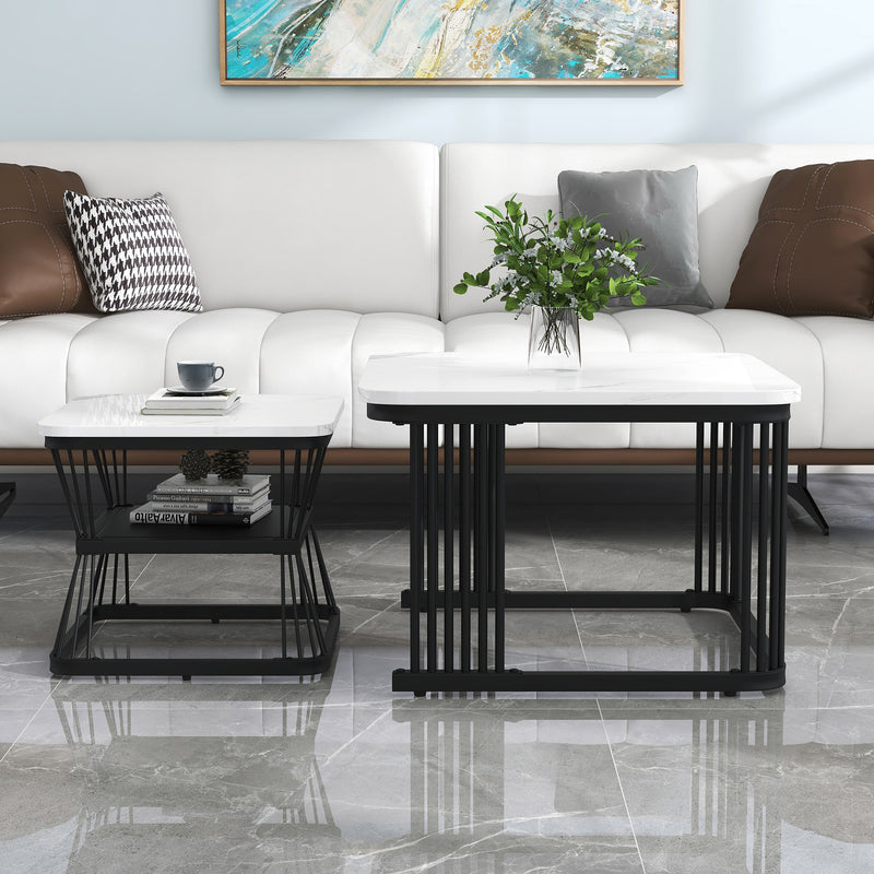 2er-Set moderne Couchtische in Marmoroptik