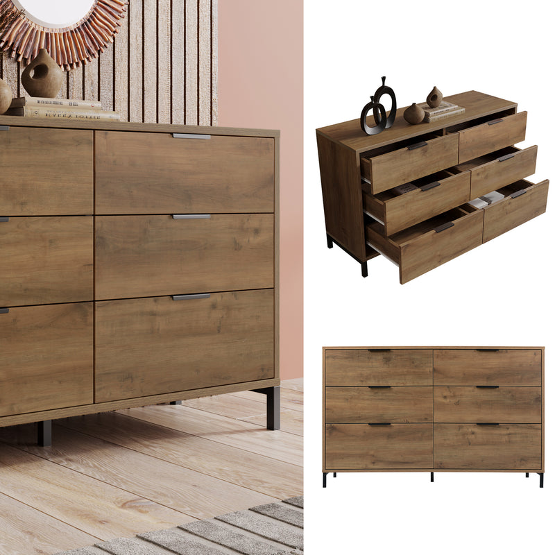 Kommode mit 6 Schubladen – Industrial Design in Dunkler Eiche