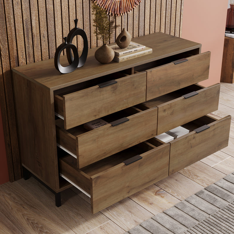 Kommode mit 6 Schubladen – Industrial Design in Dunkler Eiche