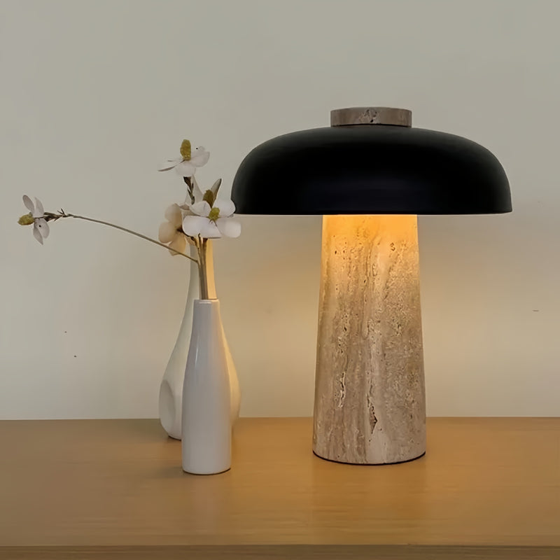 Tragbare Nachttischlampe aus Travertin-Pilz