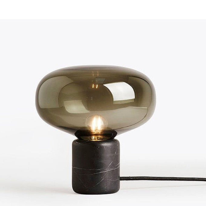 Moderne Design Tischlampe – Glas & Marmor Lampe mit Rauchglas-Schirm