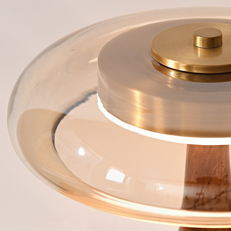 Vintage-Tischlampe aus Holz und Glas