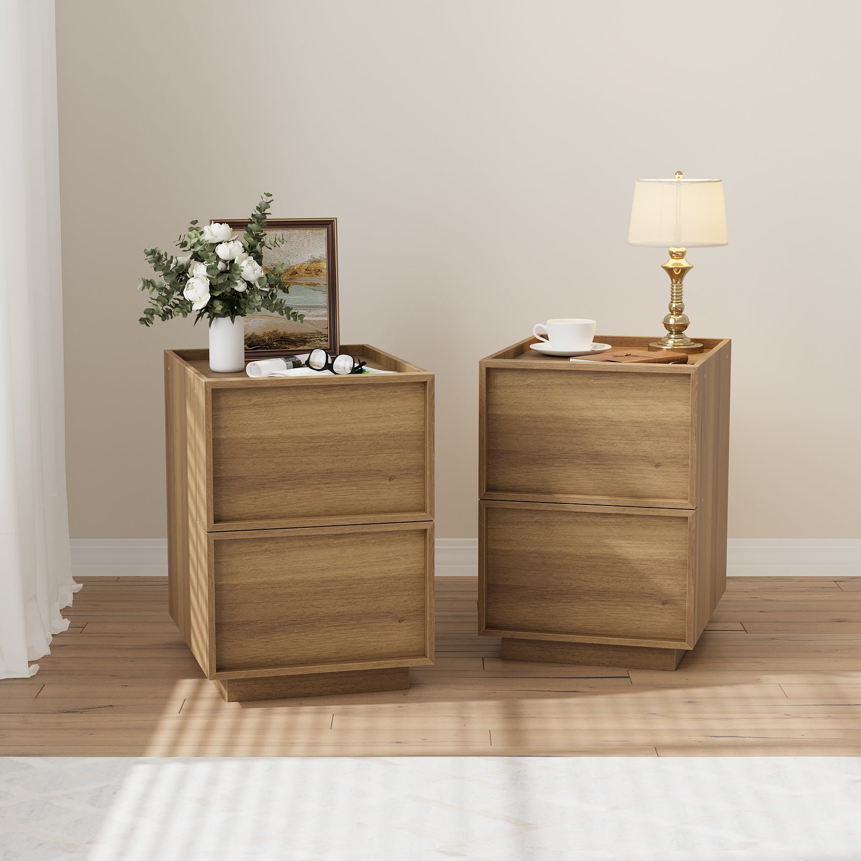Moderner Nachttisch mit 2 Schubladen im minimalistischen Design (2er Set)