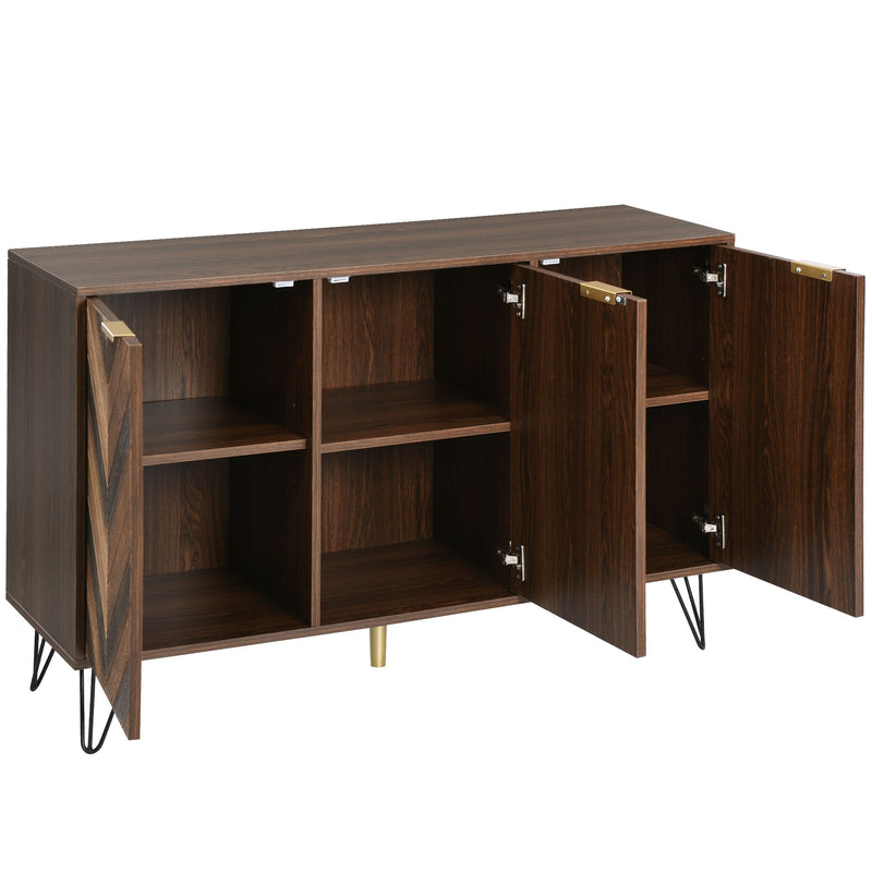 Exklusives Sideboard mit Chevron-Holzdesign und goldenen Details