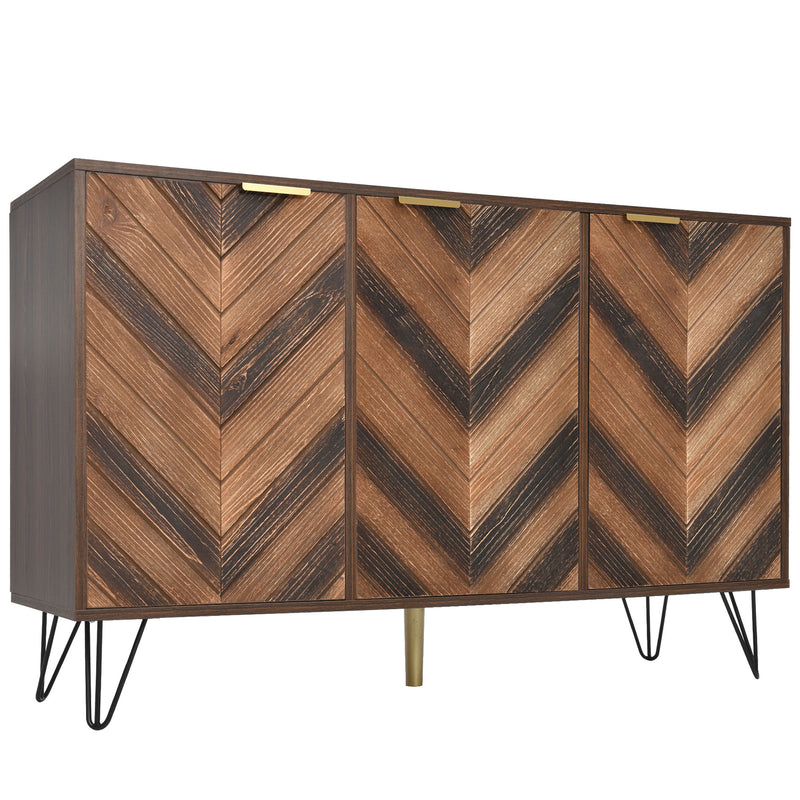 Exklusives Sideboard mit Chevron-Holzdesign und goldenen Details