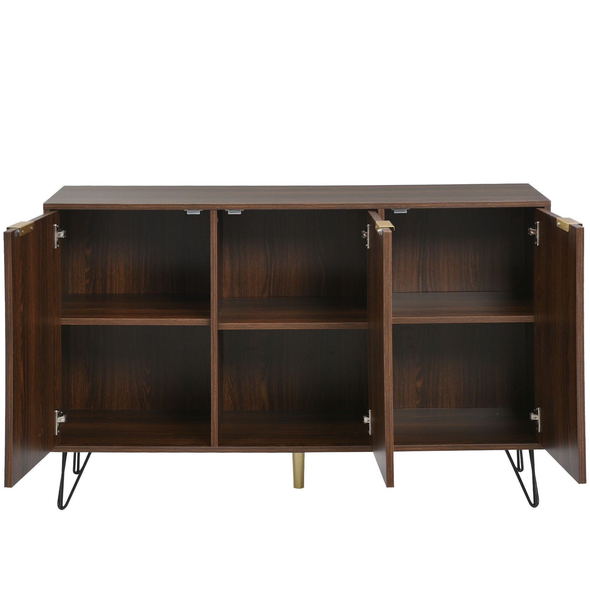 Exklusives Sideboard mit Chevron-Holzdesign und goldenen Details