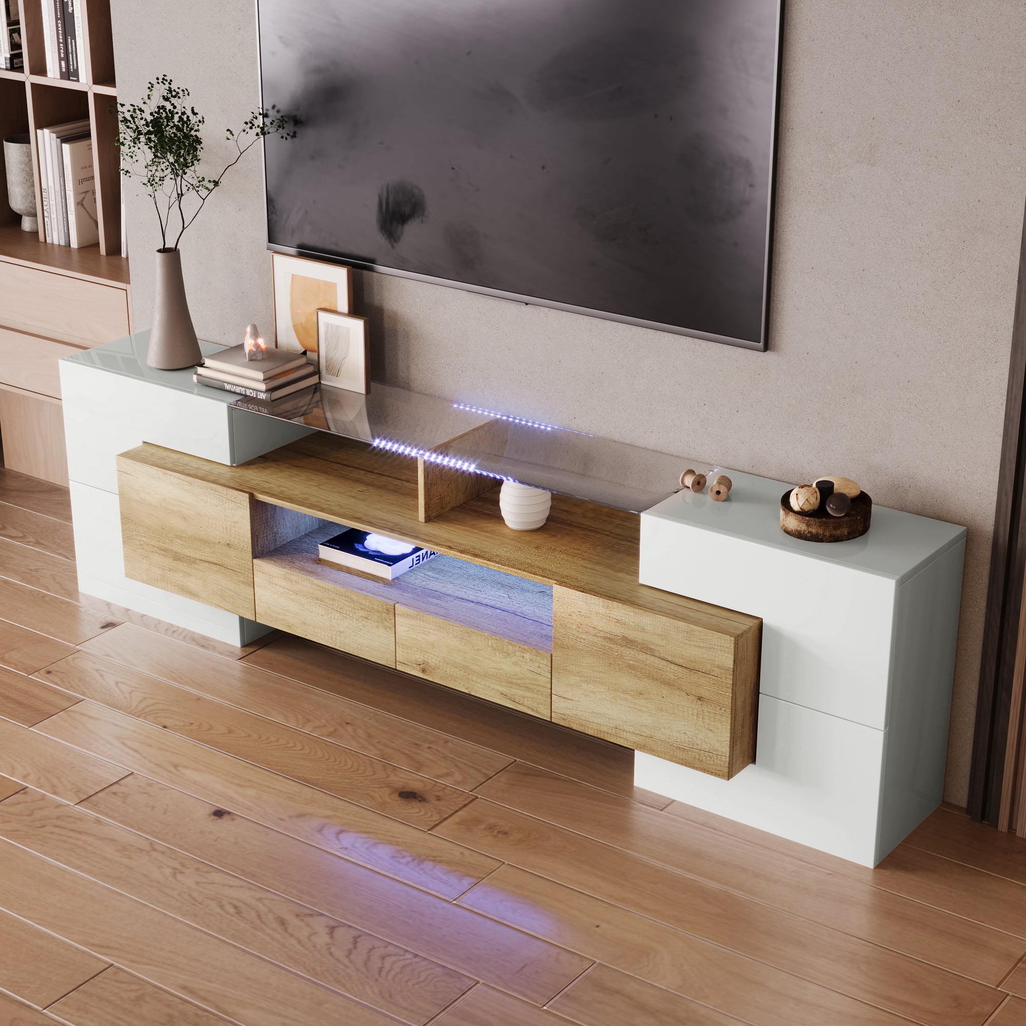 Moderner TV-Schrank mit LED & Glasoberfläche