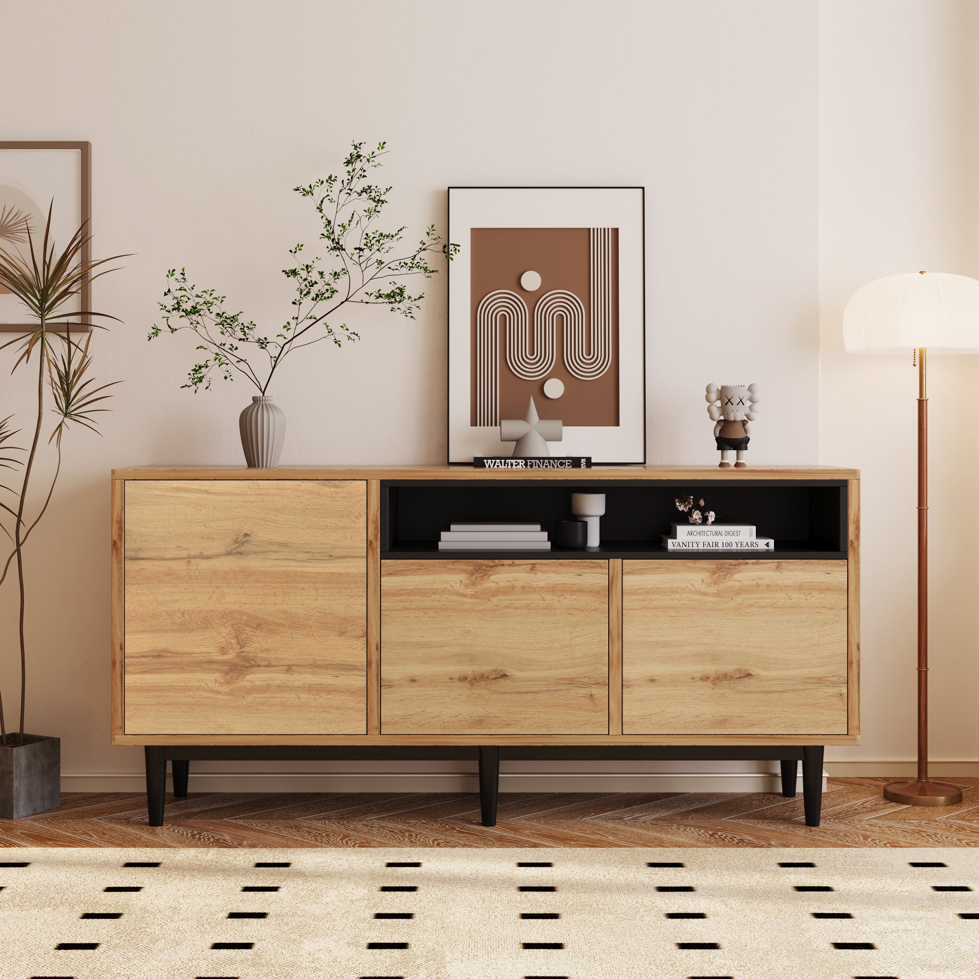 Modern Wooden Sideboard with 3 Doors