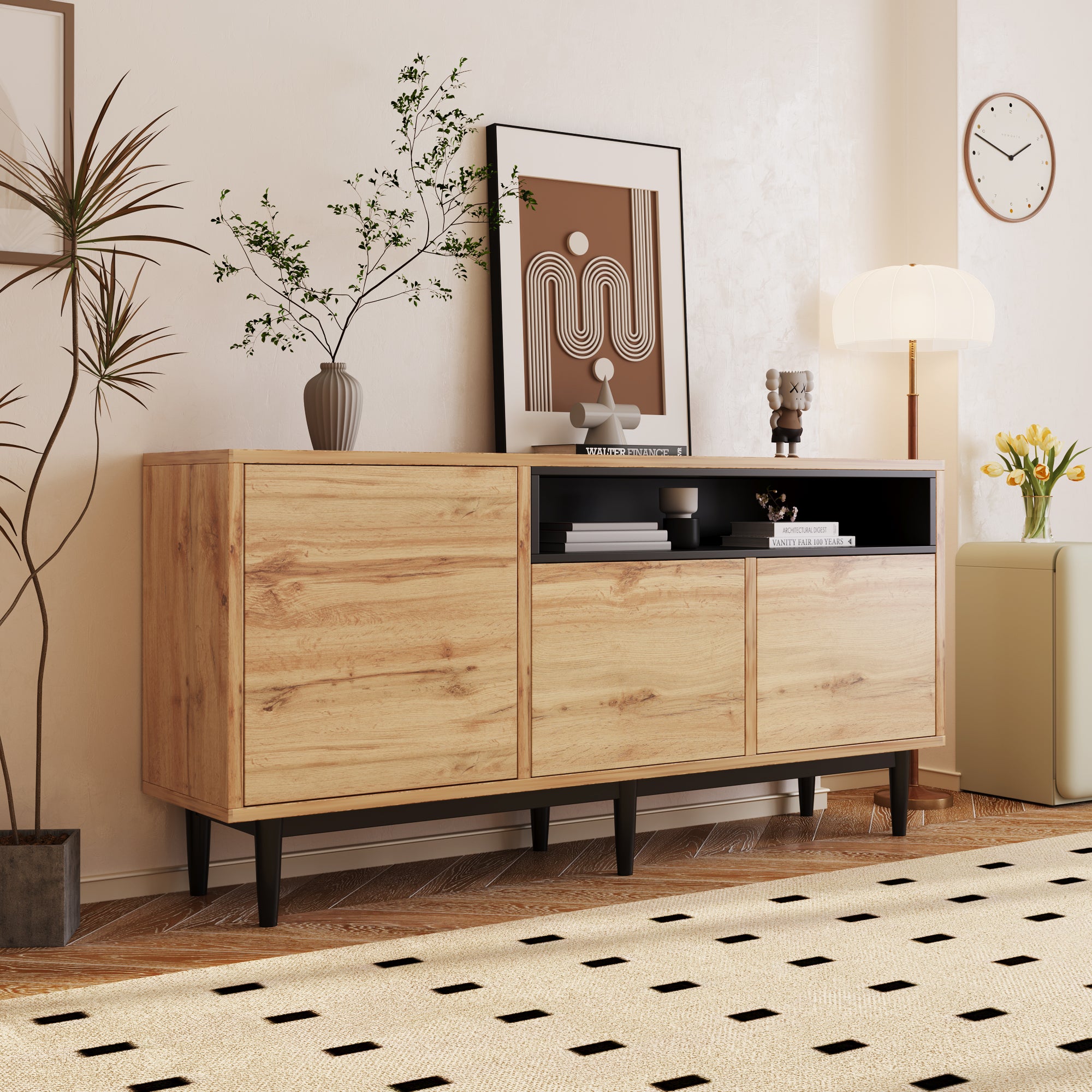 Modern Wooden Sideboard with 3 Doors