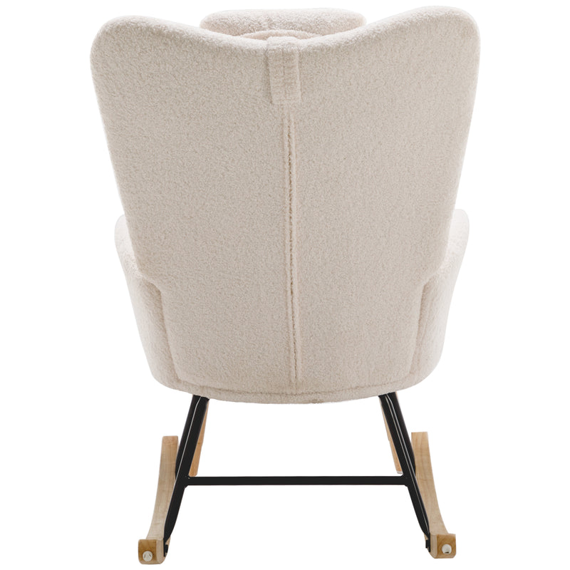 Weißer Teddyplüsch-Schaukelstuhl mit Hocker – Komfortabler Relaxsessel im modernen Stil