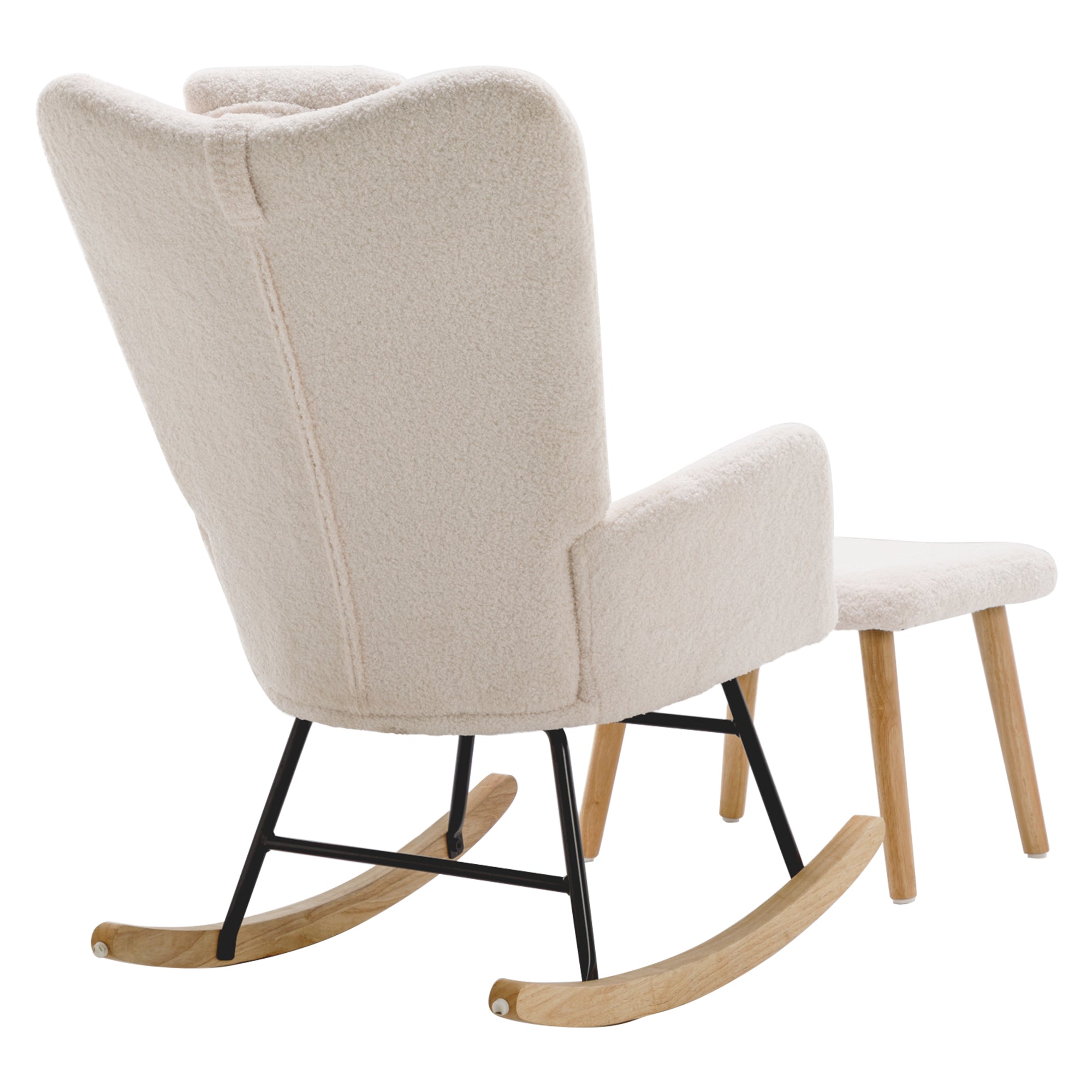 Weißer Teddyplüsch-Schaukelstuhl mit Hocker – Komfortabler Relaxsessel im modernen Stil