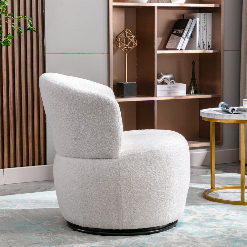 Weißer Teddy Plüsch-Drehsessel mit Lendenkissen – gemütlicher Lounge-Sessel mit 360° Drehfunktion