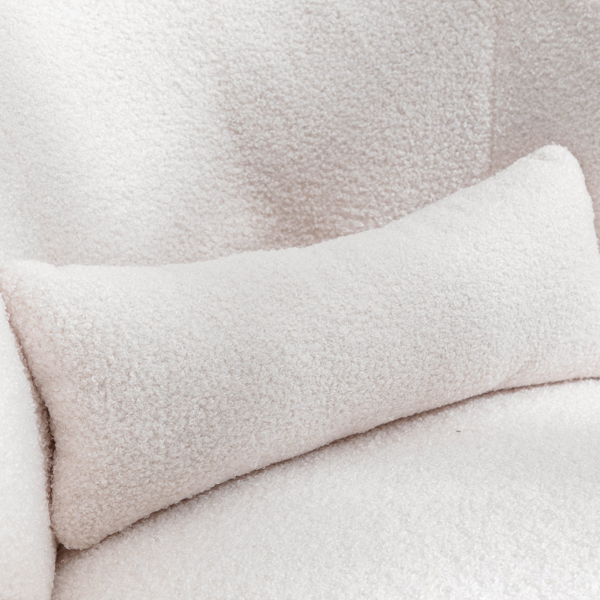 Weißer Teddy Plüsch-Drehsessel mit Lendenkissen – gemütlicher Lounge-Sessel mit 360° Drehfunktion