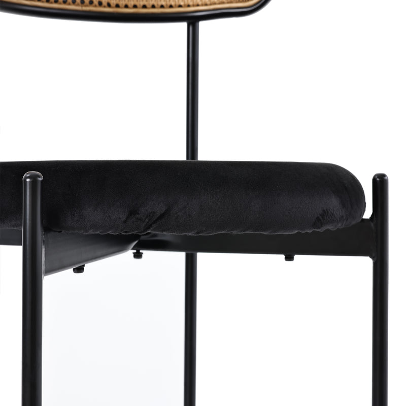 Samt Esszimmerstuhl Set mit Rattan Rückenlehne und Metallgestell