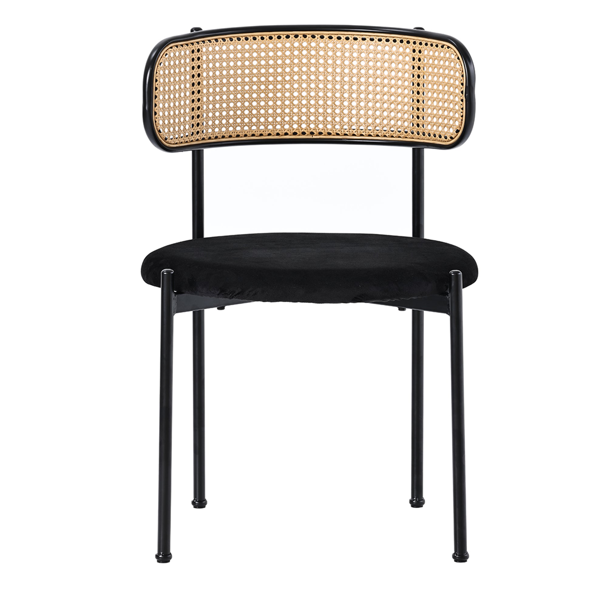 Samt Esszimmerstuhl Set mit Rattan Rückenlehne und Metallgestell
