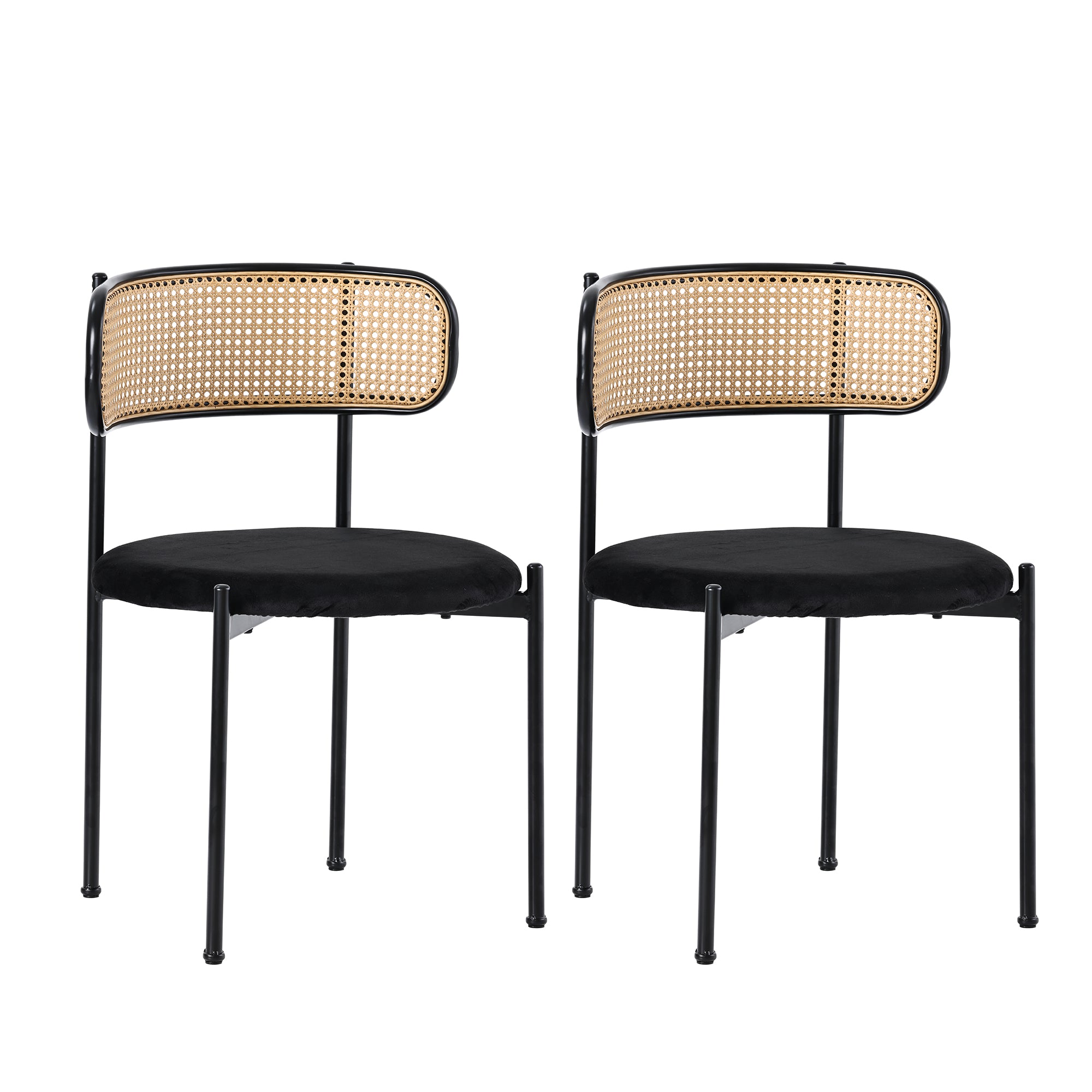 Samt Esszimmerstuhl Set mit Rattan Rückenlehne und Metallgestell