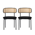 Samt Esszimmerstuhl Set mit Rattan Rückenlehne und Metallgestell