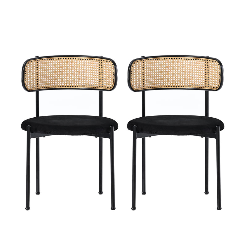 Samt Esszimmerstuhl Set mit Rattan Rückenlehne und Metallgestell