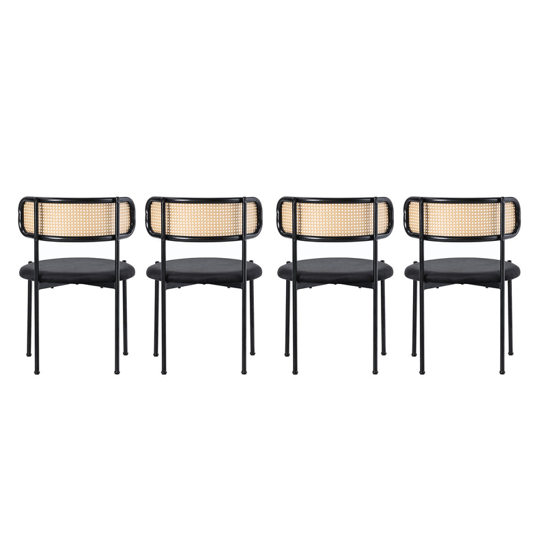 Samt Esszimmerstuhl Set mit Rattan Rückenlehne und Metallgestell