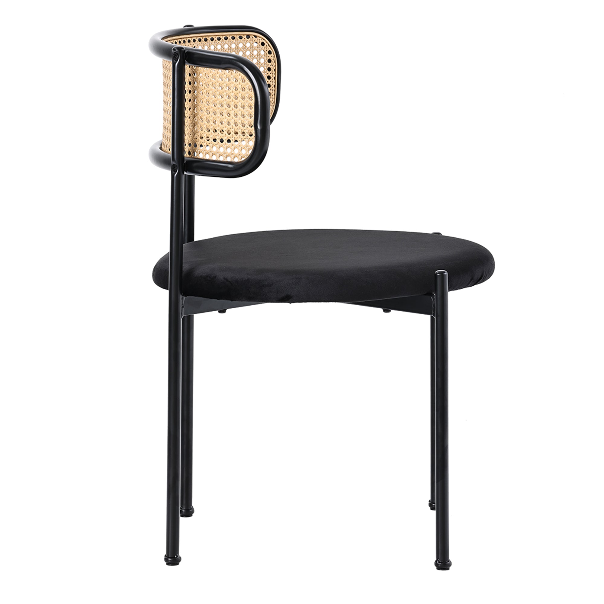 Samt Esszimmerstuhl Set mit Rattan Rückenlehne und Metallgestell