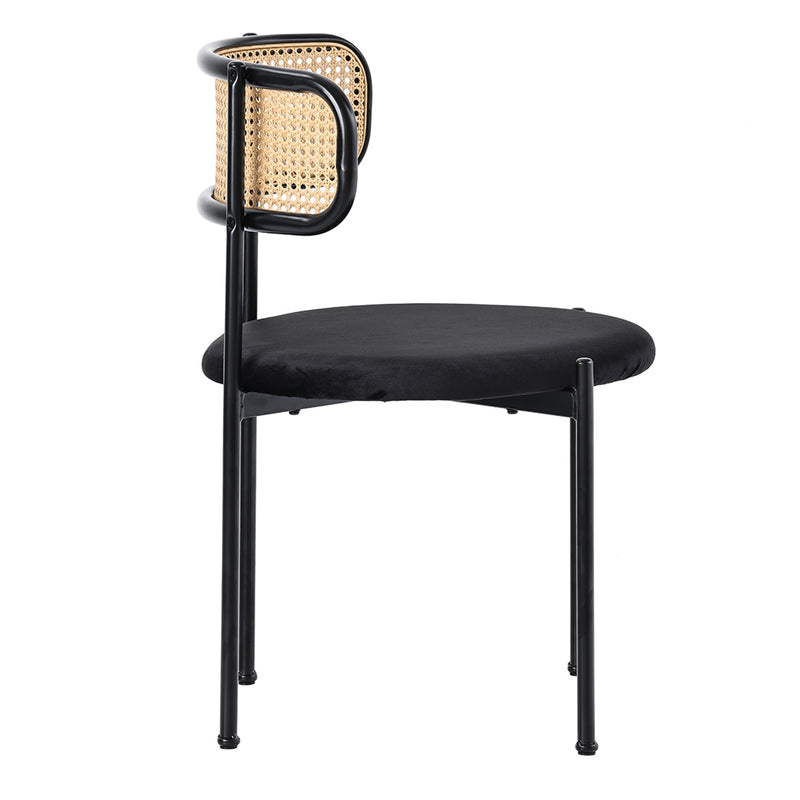 Samt Esszimmerstuhl Set mit Rattan Rückenlehne und Metallgestell