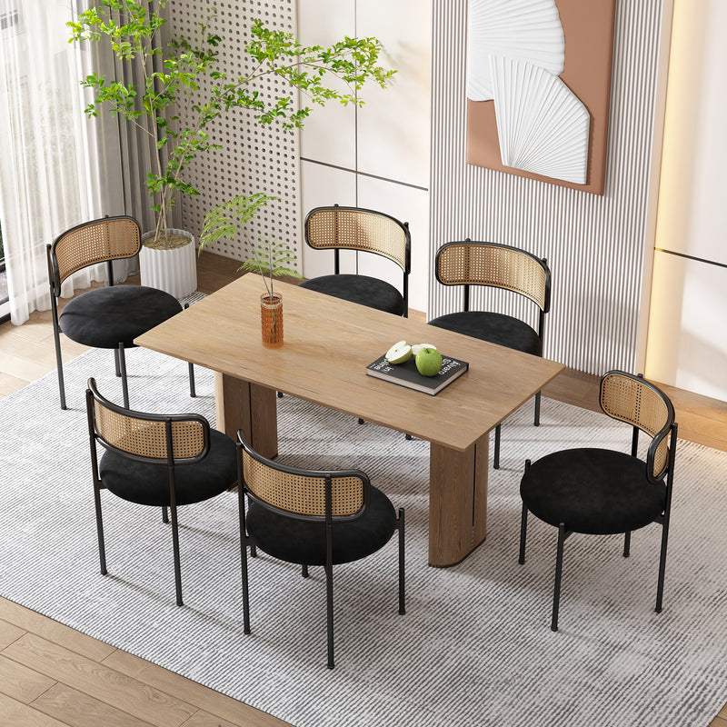 Samt Esszimmerstuhl Set mit Rattan Rückenlehne und Metallgestell