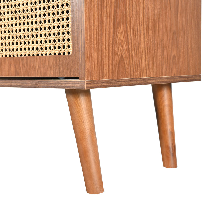Retro Walnut Rattan Sideboard Cabinet