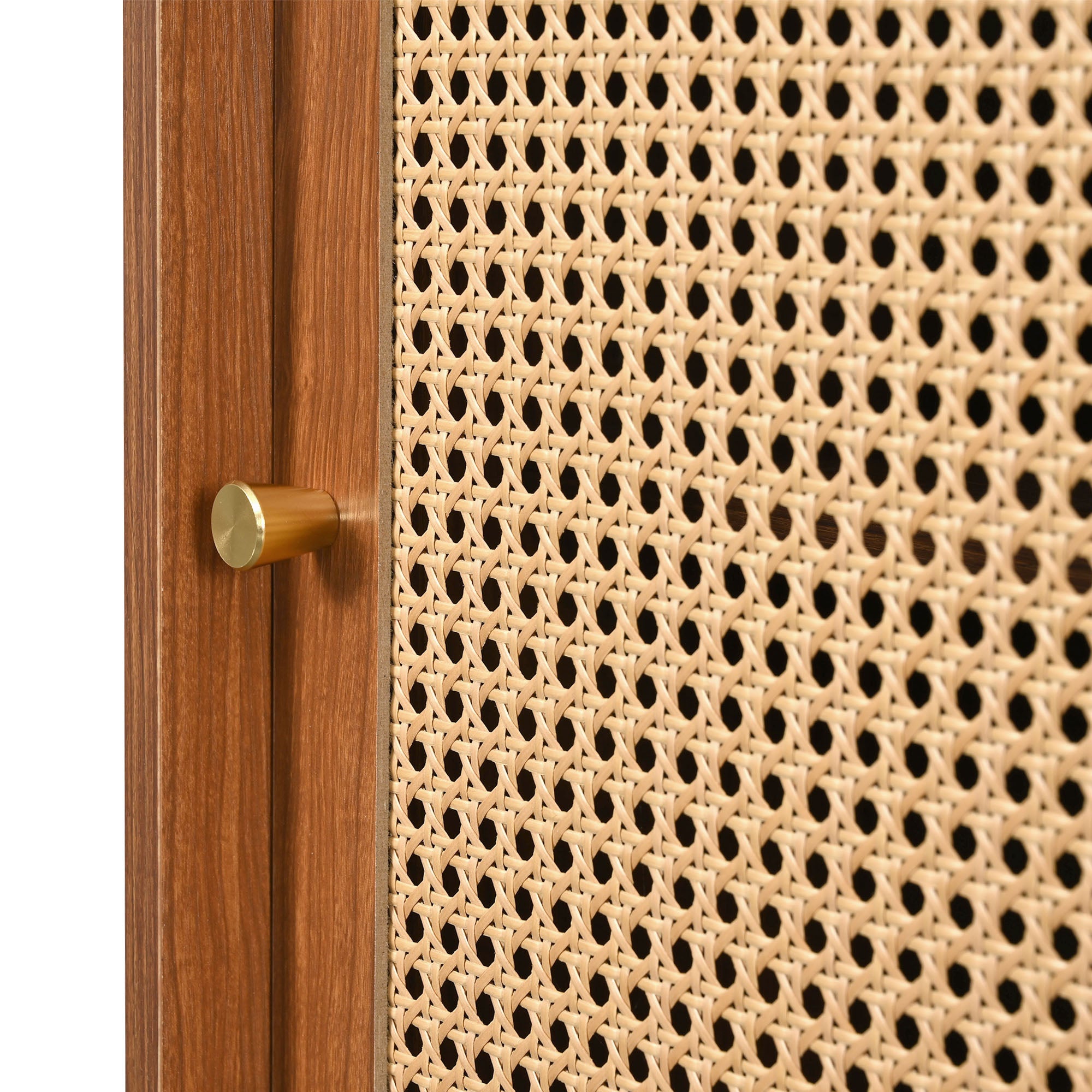 Retro Walnut Rattan Sideboard Cabinet
