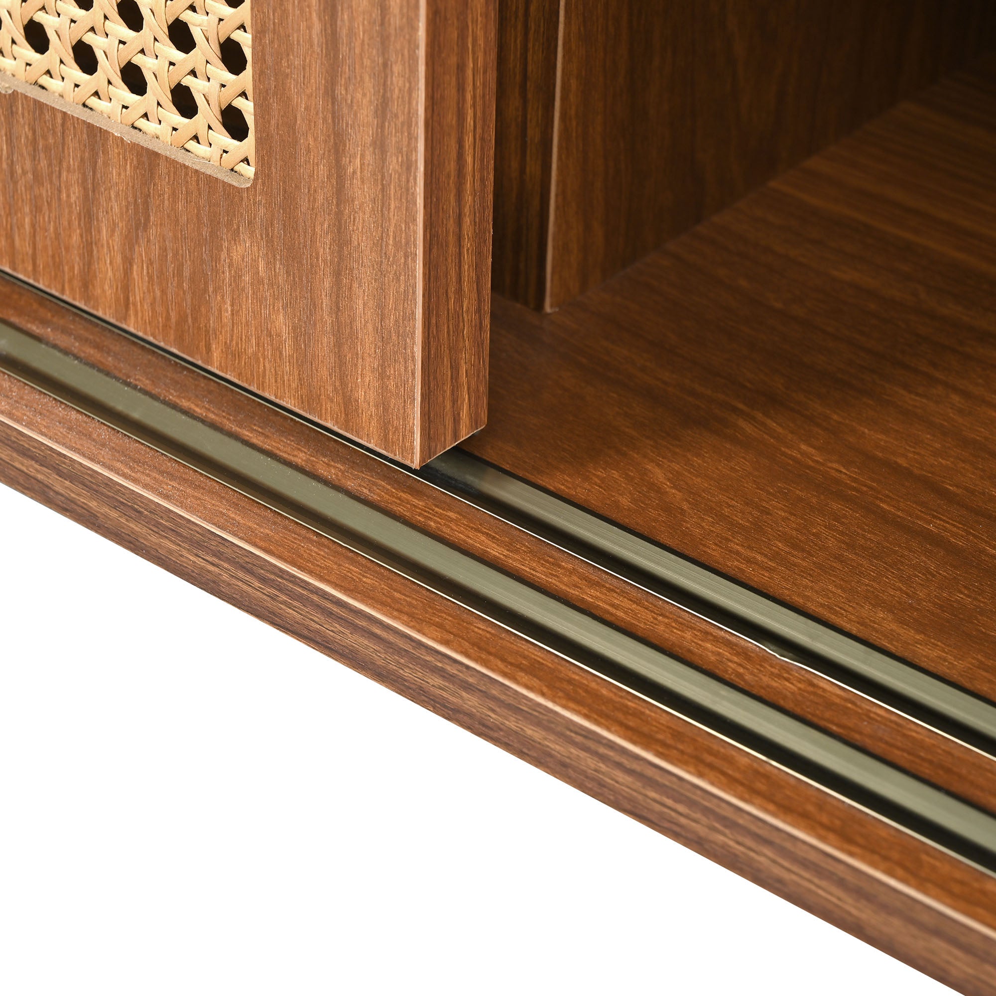 Retro Walnut Rattan Sideboard Cabinet