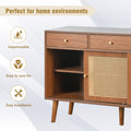 Retro Walnut Rattan Sideboard Cabinet