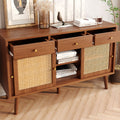 Retro Walnut Rattan Sideboard Cabinet