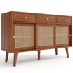 Retro Walnut Rattan Sideboard Cabinet