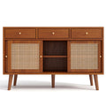 Retro Walnut Rattan Sideboard Cabinet