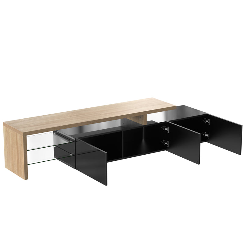 Moderner TV-Schrank mit Glasböden und LED-Beleuchtung