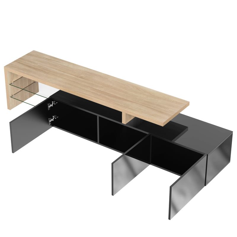Moderner TV-Schrank mit Glasböden und LED-Beleuchtung