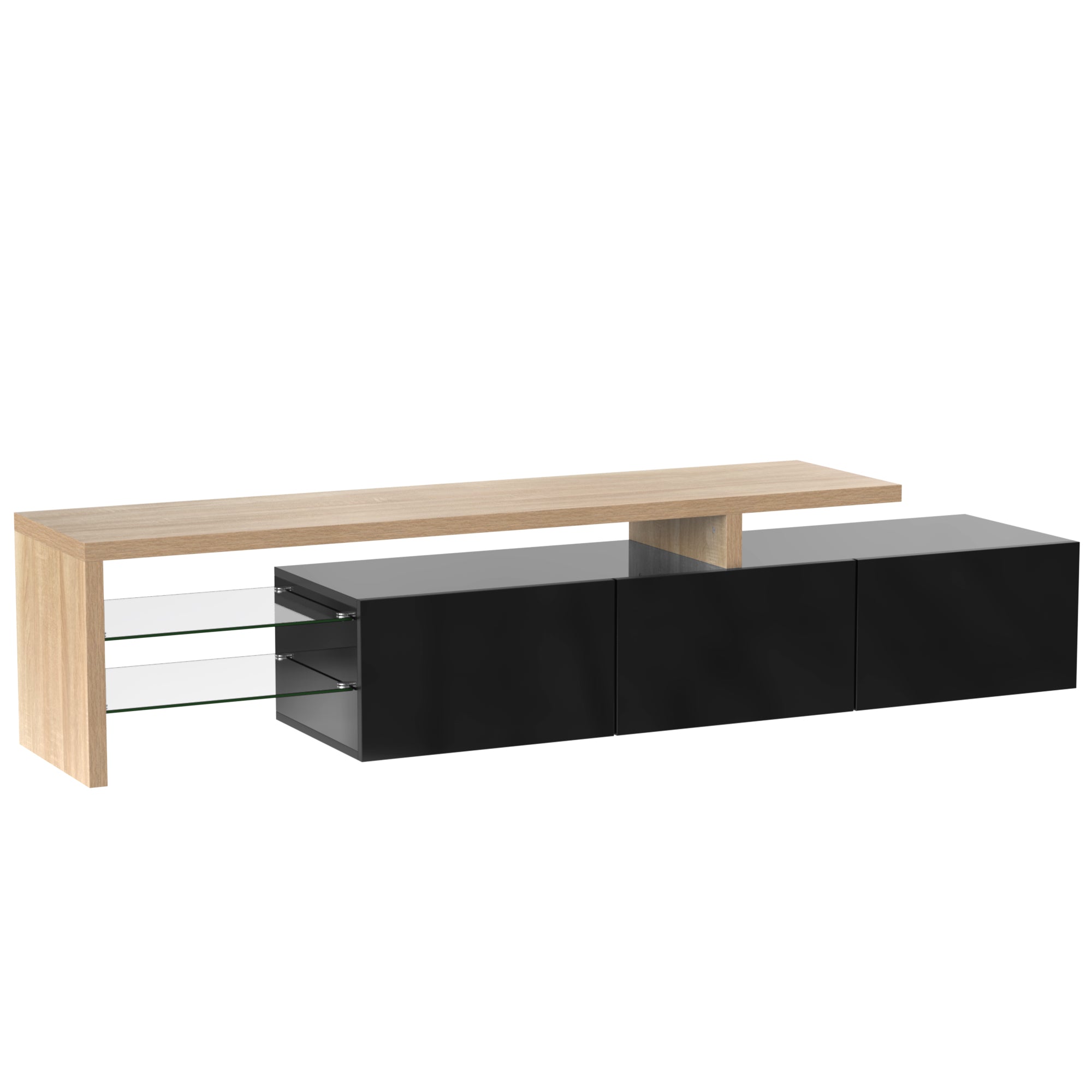 Moderner TV-Schrank mit Glasböden und LED-Beleuchtung
