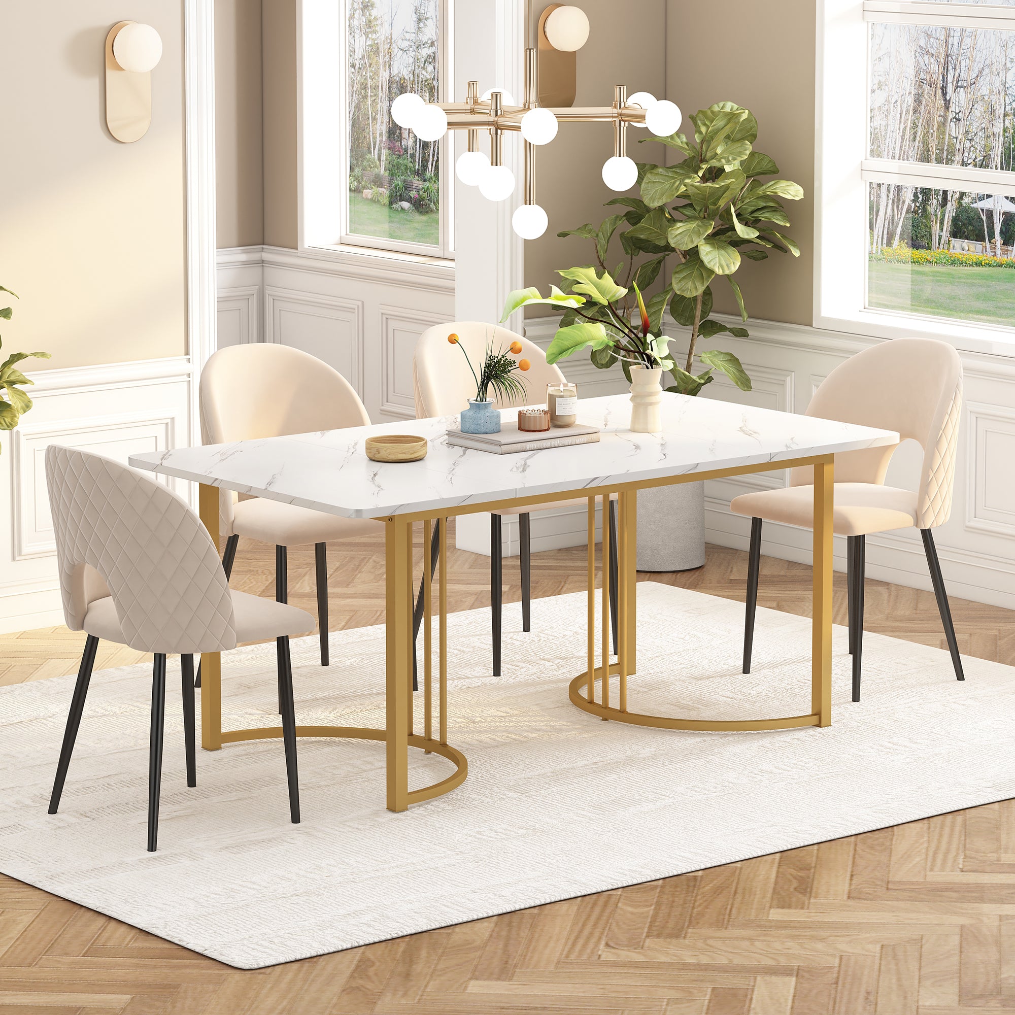 Moderner Esstisch 140 × 80 cm – Marmoroptik & Metallgestell